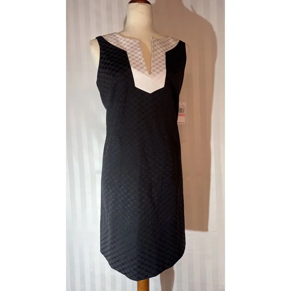 Michael Kors Dress Black Sheath White Trim Women's 10 Mini Short Retro 60s Style